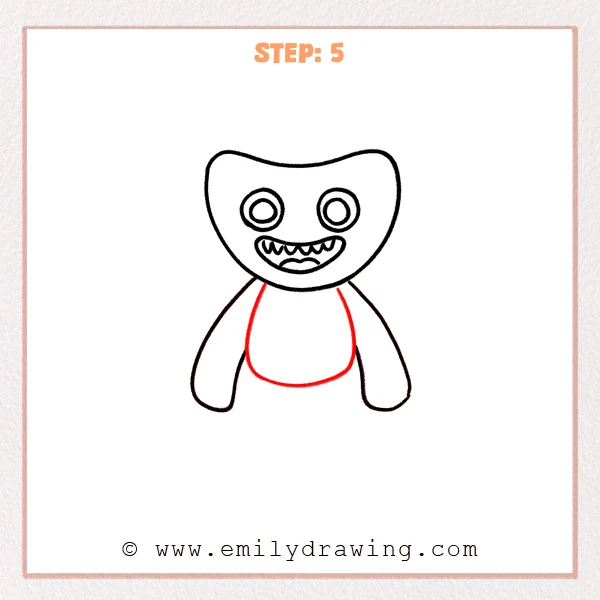 how to draw a huggy wuggy - Step 5